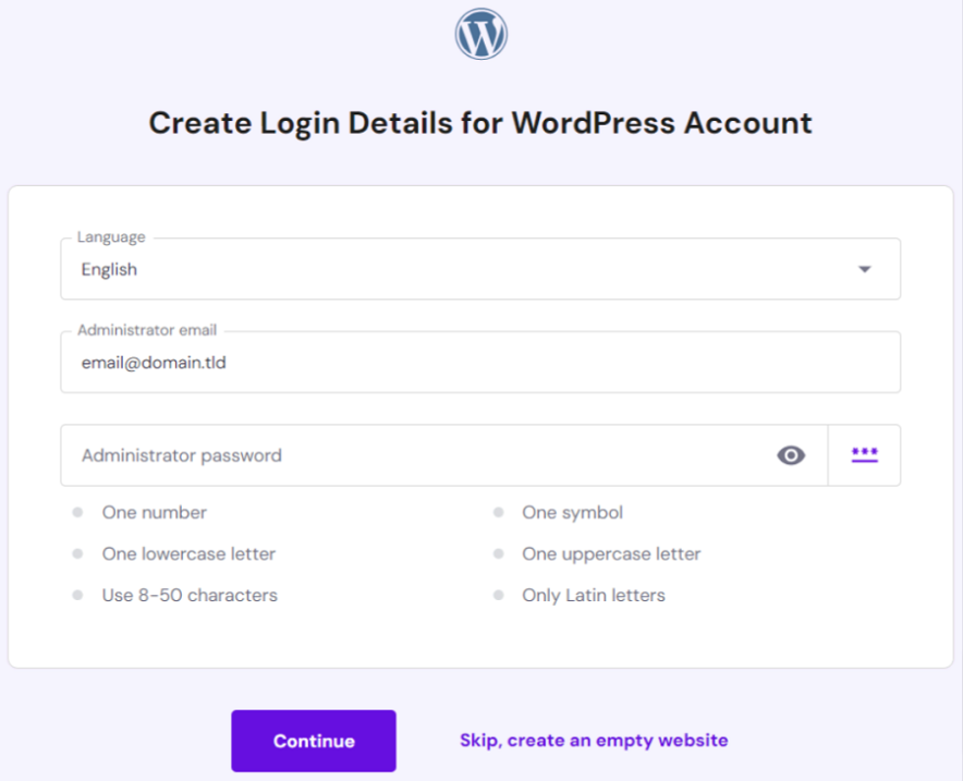 enter new wordpress login details