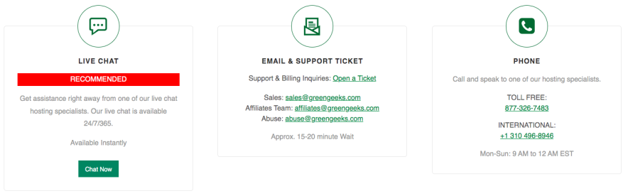 GreenGeeks support options