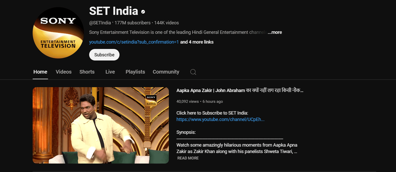 SET India is one of the most subscribed YouTube channels SET India is one of the most subscribed YouTube channels