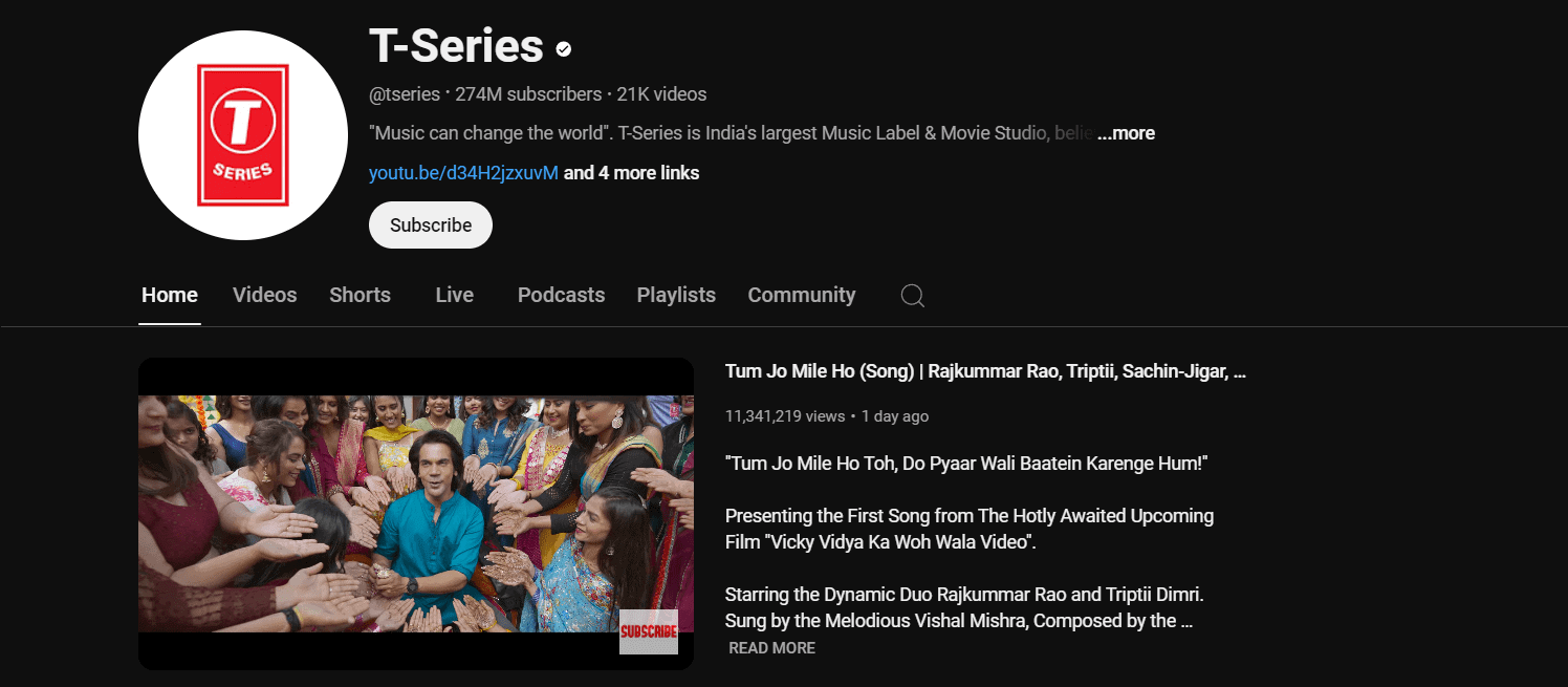 T-Series is most subscribed Indian youtube channel T-Series is most subscribed Indian youtube channel
